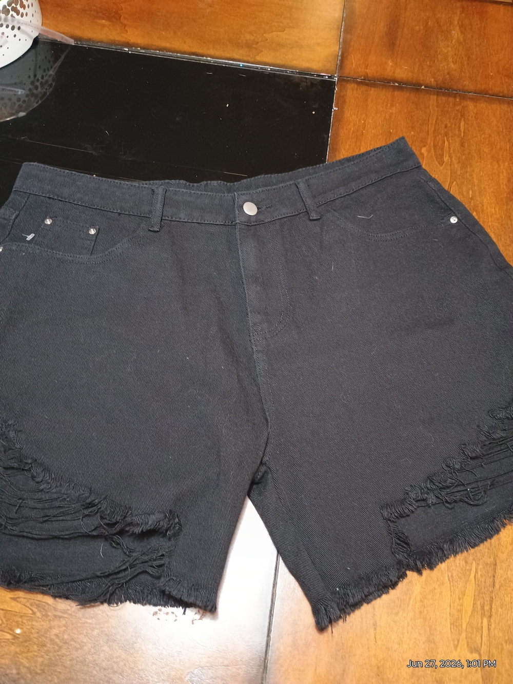 SHEIN Black Distressed Light Weight Soft Frayed Hem Denim Shorts